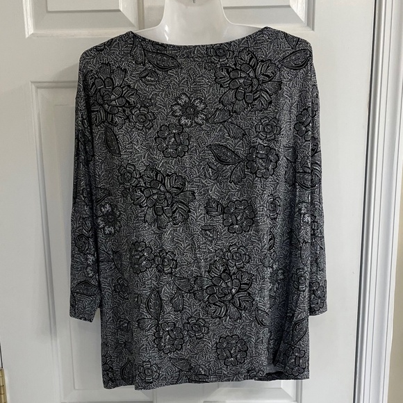 J. Jill Ballet Neck 3/4 Sleeve Black and White Print Top Size XL - Picture 3 of 8
